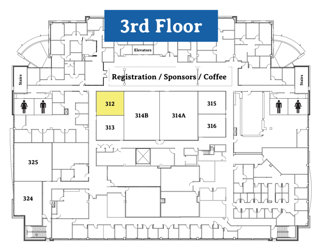 3rd Floor map with the location of Room 312 highlighted