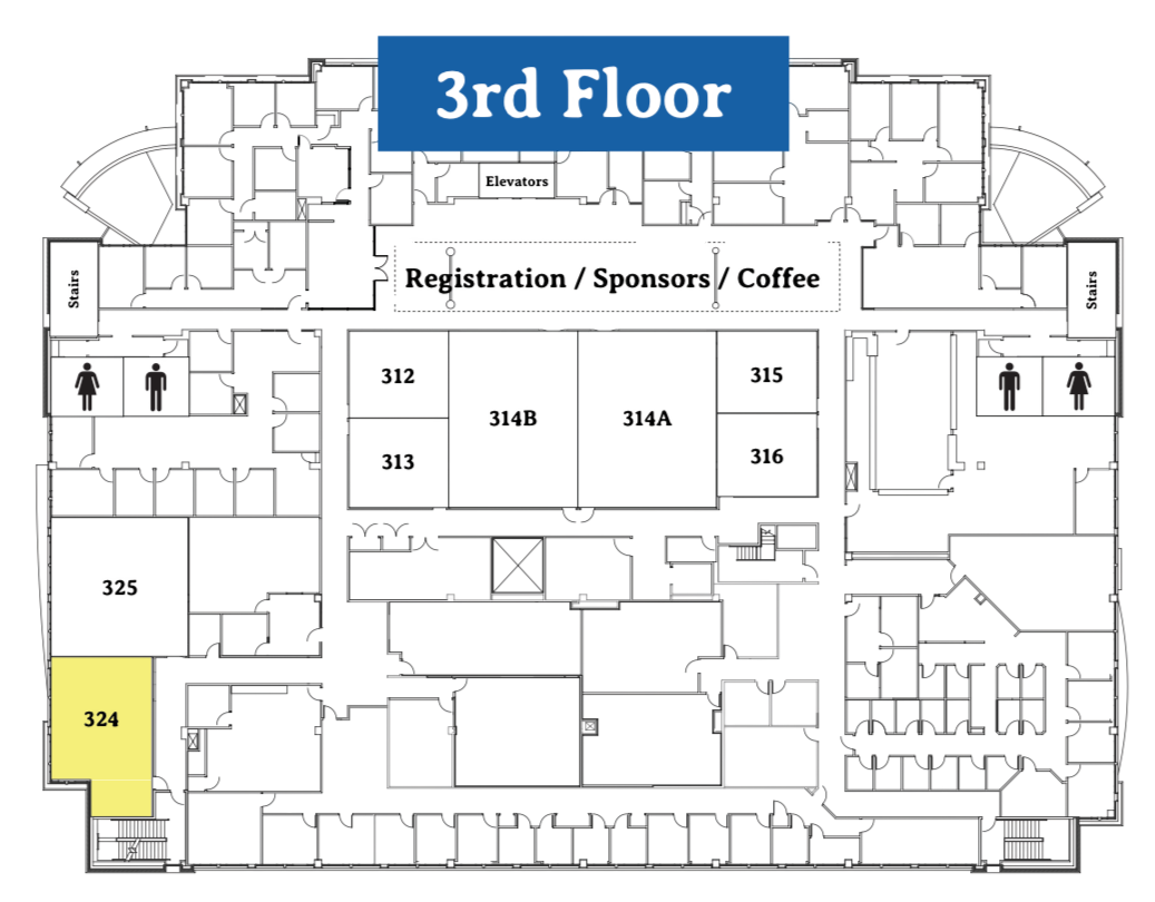 3rd Floor map with the location of Room 324 highlighted