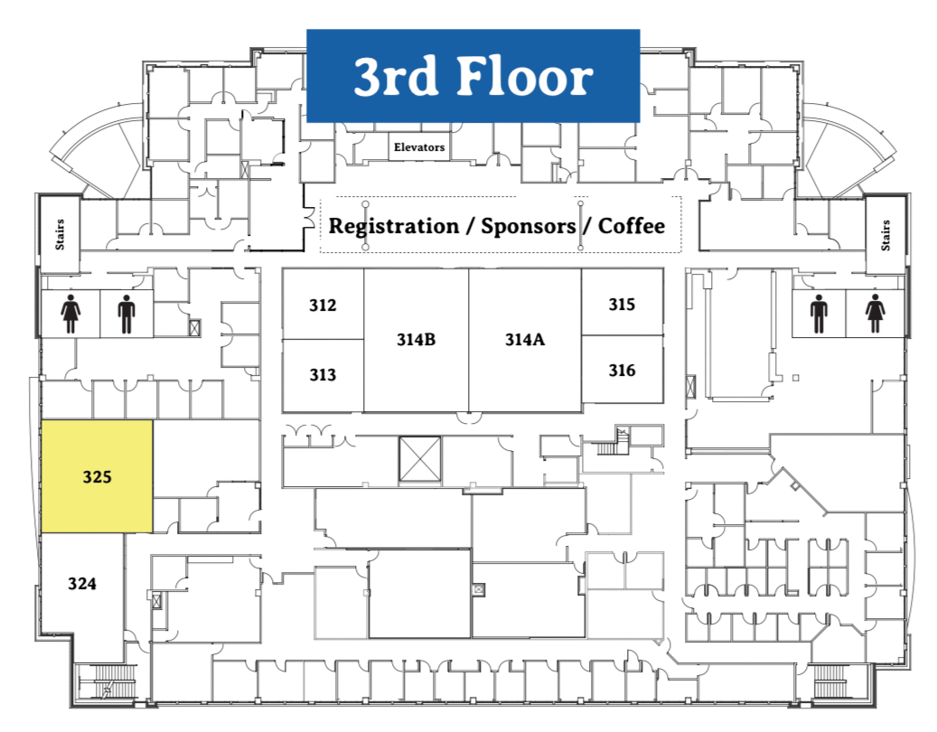 3rd Floor map with the location of Room 325 highlighted