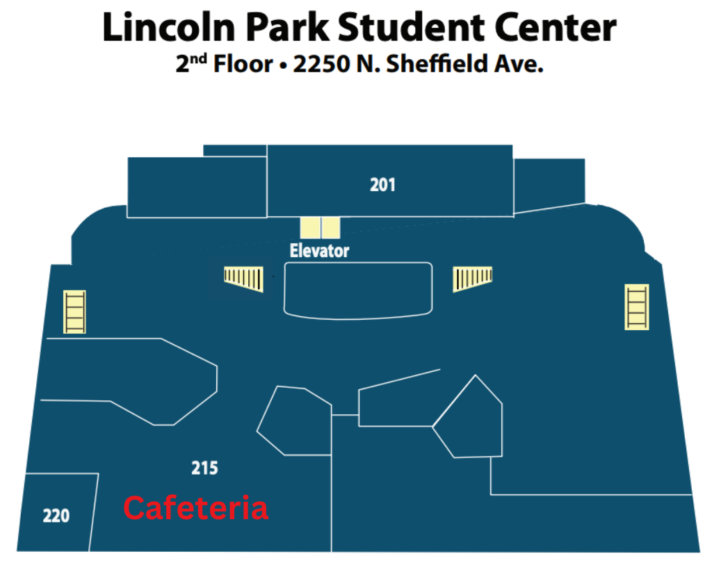 2nd Floor map with the location of Cafeteria highlighted