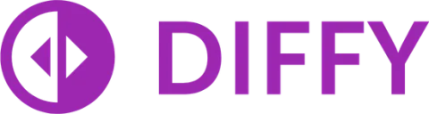 on left, a bifurcated circle with triangles representing arrows pointing left and right with Diffy text to right